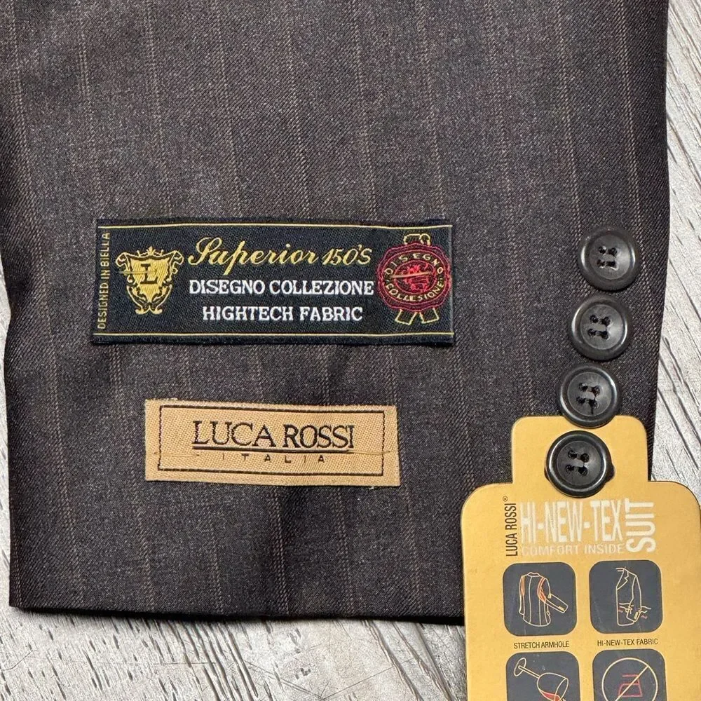 NWT LUCA ROSSI BROWN Effiel pin striped 3 button sports coat blazer size 42r
